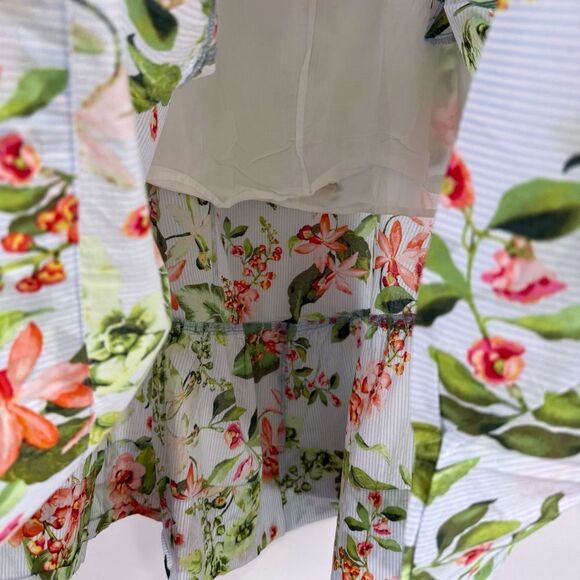 Tommy Hilfiger Blue Pinstripe Floral Print Waist Lace Up Ruffle Hem Midi Skirt - Picture 12 of 14